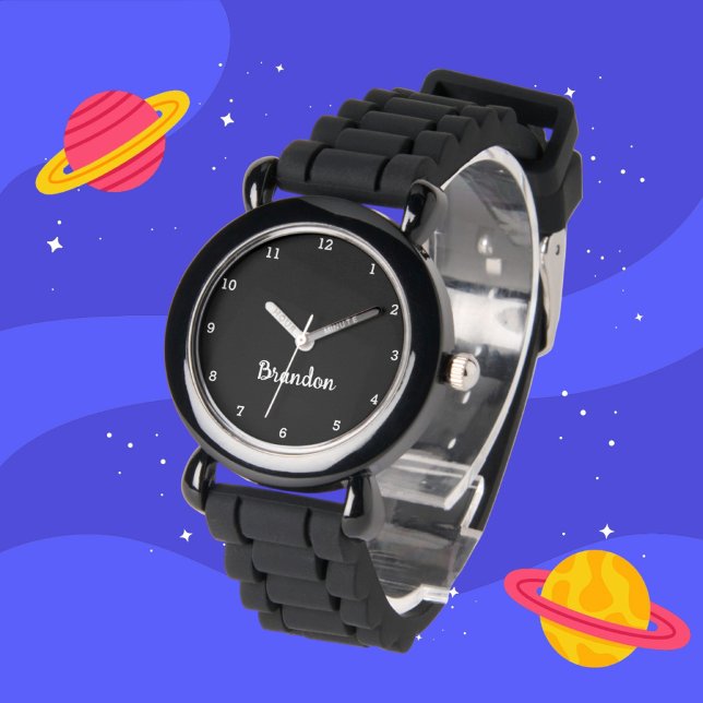 Boys Cool Modern Black Stylish Custom Name Kids Armbanduhr (Von Creator hochgeladen)