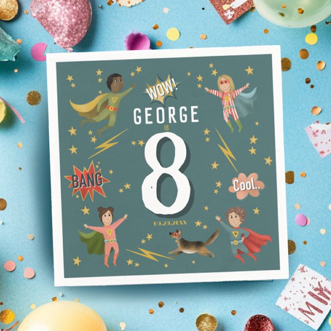 Boys Cooles Comic Book Blue Superhero Kindergeburt Serviette (Von Creator hochgeladen)