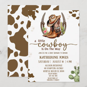 Boys Cowboy Cow Print Baby Dusche Einladung