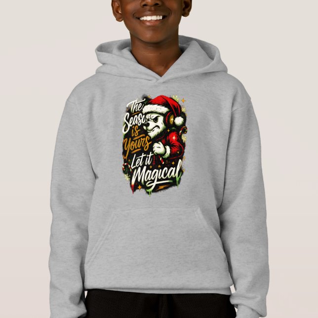 Boys' Cozy Christmas Bear DJ Kids winter Holiday Hoodie (Vorderseite)