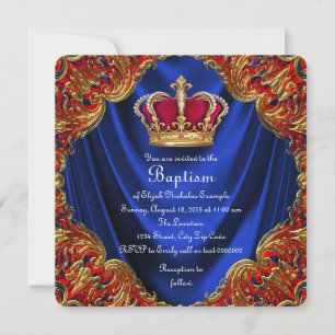 Boys Crown Prince Taufe Royal Blue Satin Einladung
