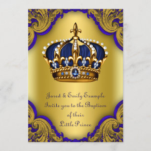 Boys Crown Prince Taufe Royal Blue und Gold Einladung