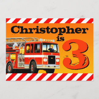 Boys Custom Fire Truck 3. Geburtstag Party Einladung