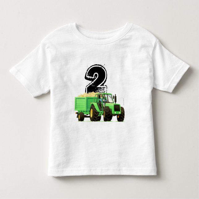 Boys Custom Green Traktor 2. Geburtstag Kleinkind T-shirt (Vorderseite)