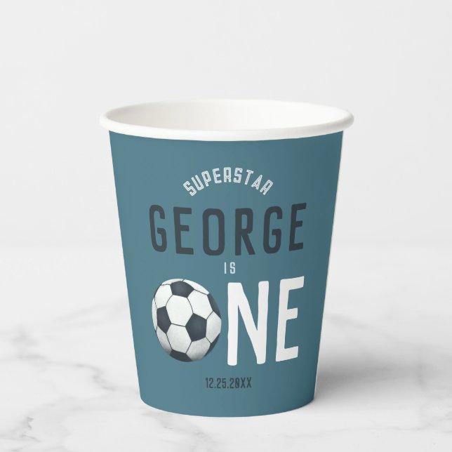 Boys Cute Blue Sports Kids 1st Birthday  Pappbecher (Rückseite)