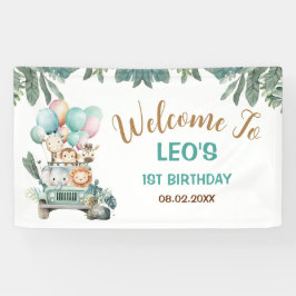 Boys Cute Safari Birthday  Banner