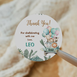 Boys Cute Safari Birthday  Runder Aufkleber