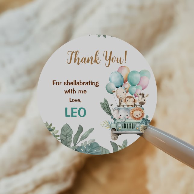 Boys Cute Safari Birthday  Runder Aufkleber (Von Creator hochgeladen)