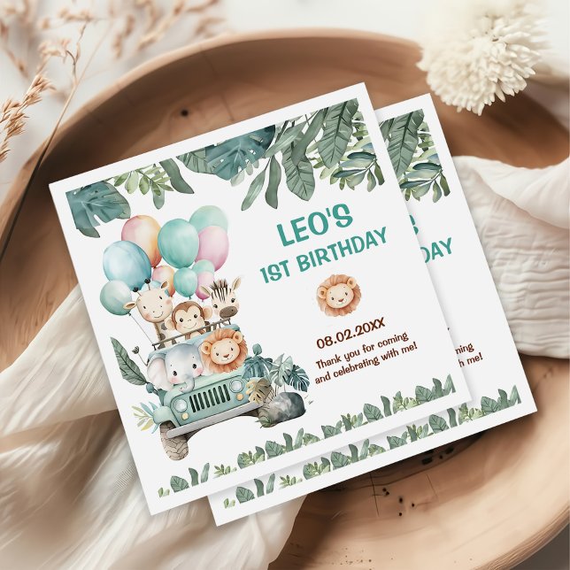 Boys Cute Safari Birthday  Serviette (Von Creator hochgeladen)