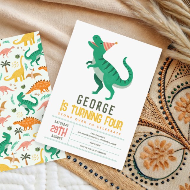 Boys Cute T Rex Dinosaur Kids 4th Birthday Einladung (Von Creator hochgeladen)