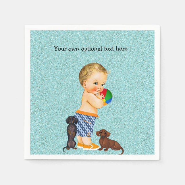 Boys Dackel Pool Party Napkins Serviette (Vorderseite)