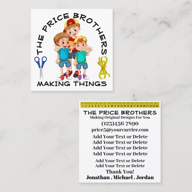 Boys Designer Business Card Quadratische Visitenkarte (Vorne/Hinten)