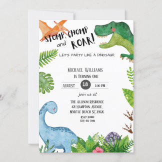 Boys Dinosaur 1. Geburtstags-Party Einladung