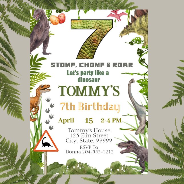 Boys Dinosaur 7. Geburtstagsparty Einladung (Von Creator hochgeladen)