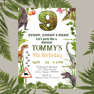 Boys Dinosaur 9. Geburtstagsparty Einladung