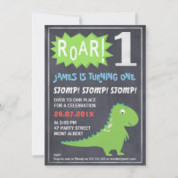 Boys Dinosaur Chalkboard 1. Geburtstag Einladung