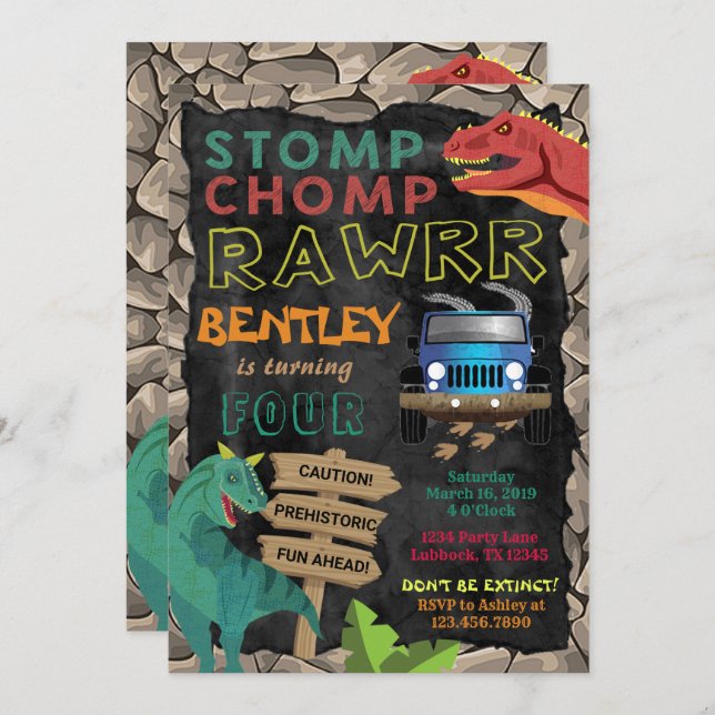 Boys Dinosaur Geburtstagsparty Einladung (Vorne/Hinten)