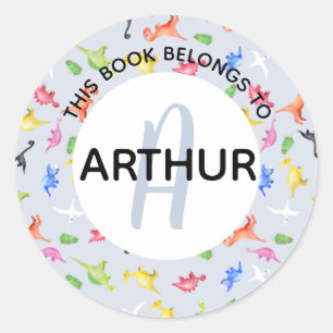 Boys Dinosaur Monogramm und Name Buchzeichen Runder Aufkleber