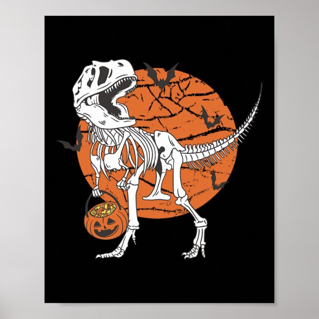 Boys Dinosaur Skeleton T Rex Beängstigend Pumpkin  Poster (Vorne)