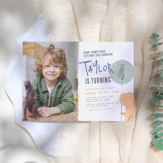 Boys Dinosaur Themed Birthday Party Custom Foto Einladung