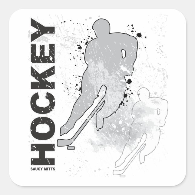 Boys Double Vision Hockey Player Quadratischer Aufkleber (Vorderseite)