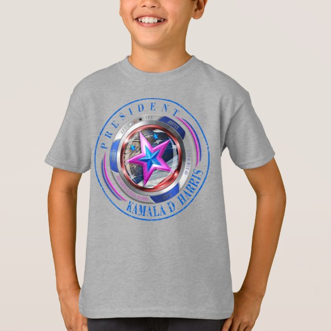Boys Dual Sided Harris-Walz Wing/Briefmarke Medall T-Shirt (Vorderseite)