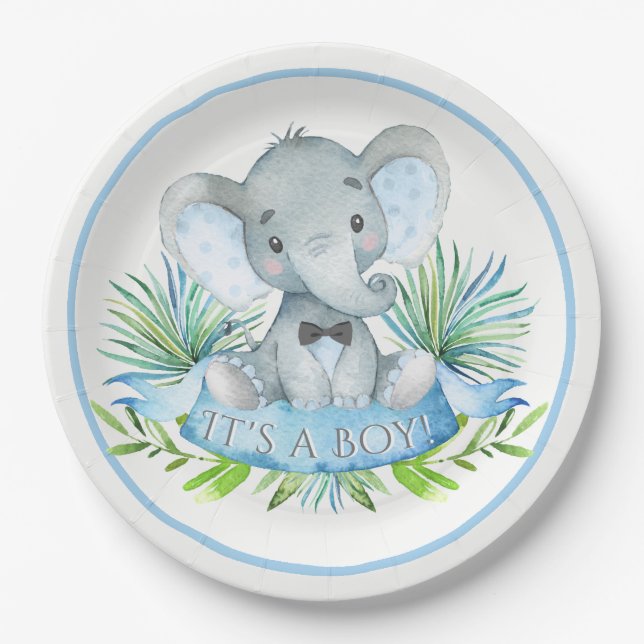 Boys Elephant Baby Duschpapier Teller (Vorderseite)