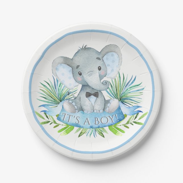 Boys Elephant Baby Duschpapier Teller (Vorderseite)