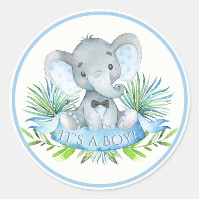 Boys Elephant Baby Shower Stickers (Vorderseite)