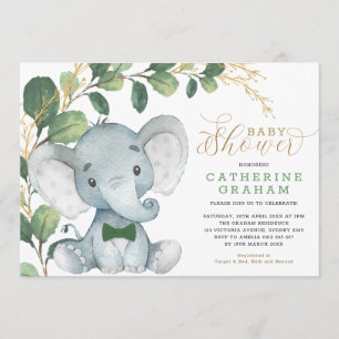 Boys Elephant Greenerenery Gold Garden Baby Dusche Einladung