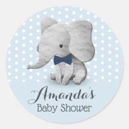 Boys Elephant Niedlich Blue Polka Dots Baby Dusche Runder Aufkleber