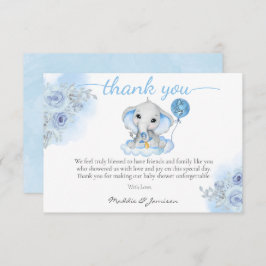 Boys Elephant Watercolor Floral Baby Dusche Dankeskarte