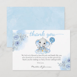 Boys Elephant Watercolor Floral Baby Dusche Dankeskarte