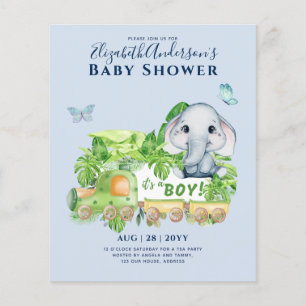 Boys Elephant Watercolor Kinderdusche Einladung Flyer