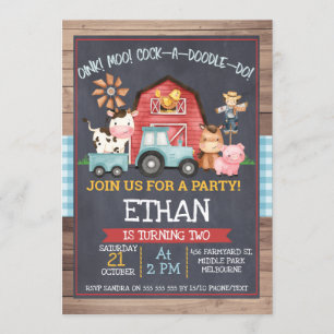 Boys farm Animals Chalkboard Geburtstag Einladung