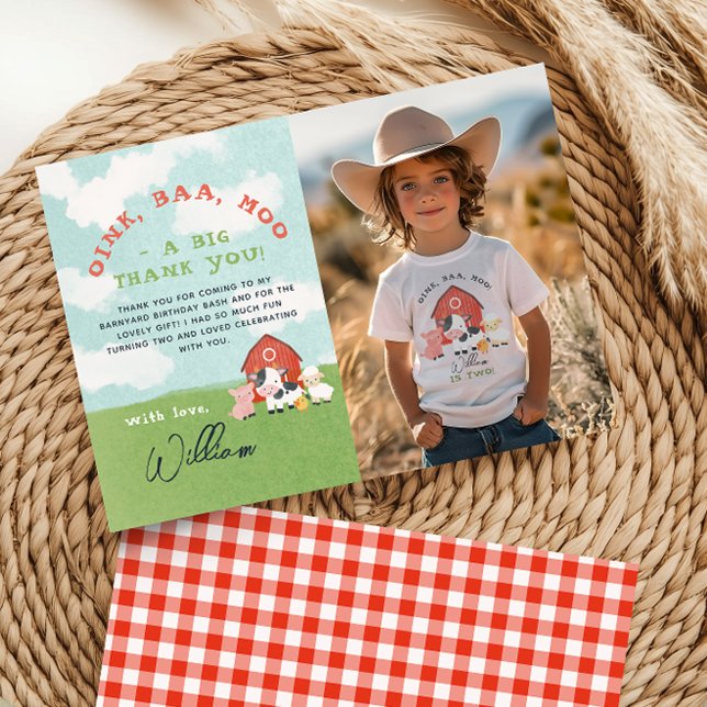 Boys Farm Barnyard Birthday Foto Dankeskarte (Von Creator hochgeladen)