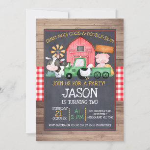 Boys Farm Green Tractor Chalkboard Geburtstag Einladung