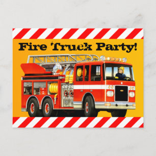 Boy's Fire Truck Party Einladungspostkarte