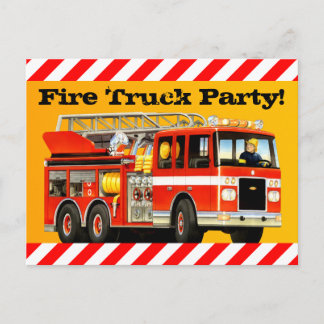 Boy's Fire Truck Party Einladungspostkarte
