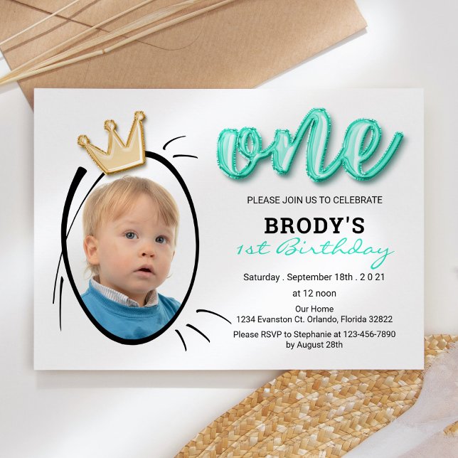 Boys First Birthday Party, Minimalistisches Foto Einladung (Von Creator hochgeladen)