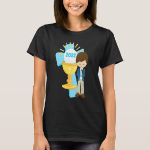 Boys First Communion Cross Rosary Blue 2022 Godson T-Shirt