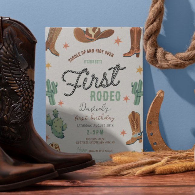 Boy's First Rodeo Geburtstag Cowboy Niedliche Kind Einladung (First Rodeo Birthday Cowboy Invitation template )