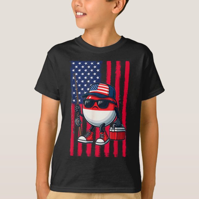 Boys Fishing Rod American Flag Patriotic Fishing F T-Shirt (Vorderseite)