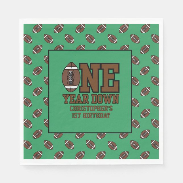 Boys Football First Year Down 1st Birthday Party Serviette (Vorderseite)