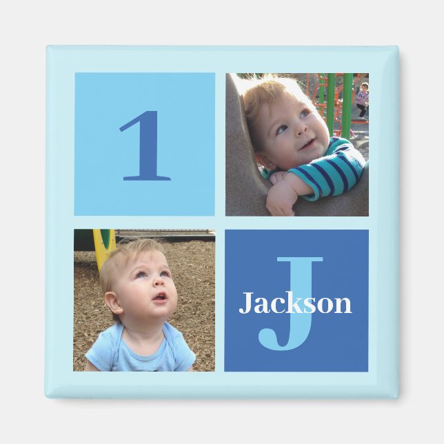 Boys Foto Collage Custom Blue Kids Foto Magnet (Vorne)
