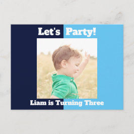 Boys Foto Kindergeburtstag Party Blauer Farbblock Einladungspostkarte