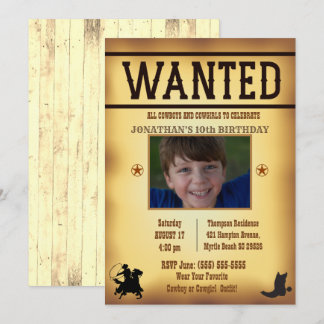 Boys Foto Rustic Brown Wollte Geburtstag Einladung