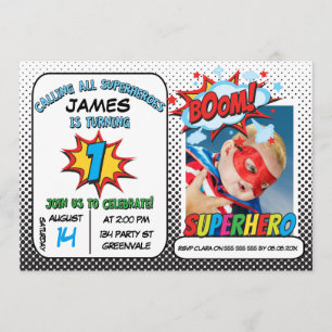 Boys Foto Superhero Einladung zum 1. Geburtstag