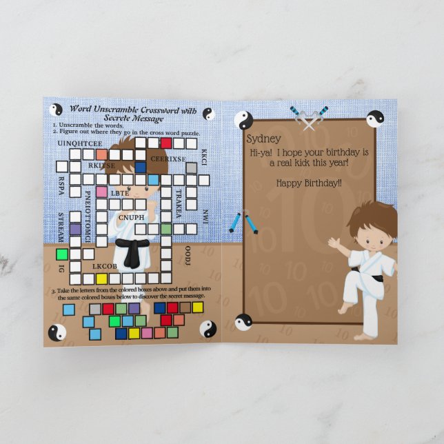 Boys Fun Karate Secret Message Happy Birthday Karte (Innenseite)