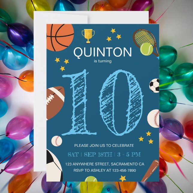 Boys Fun Sports Themed Kindergeburtstag Party Einladung (Von Creator hochgeladen)